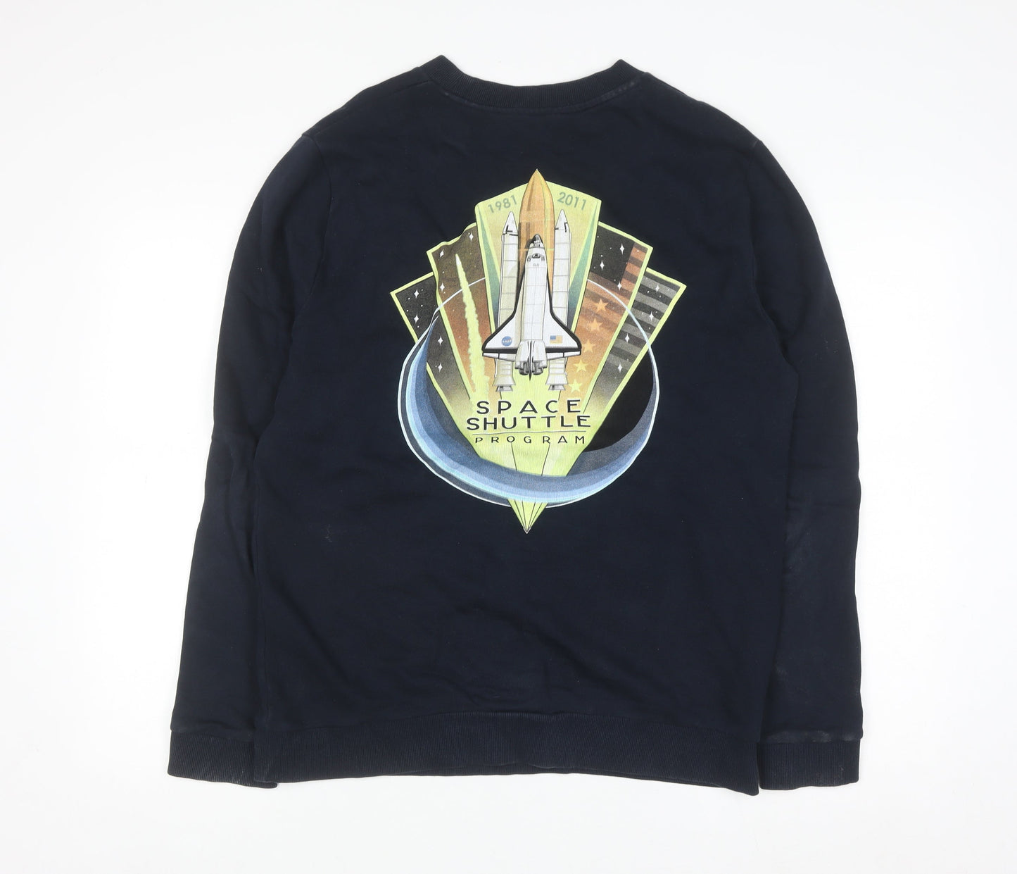 NASA Men's Blue Cotton Pullover Sweatshirt Size M Graphic Print