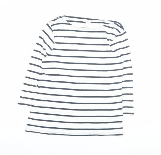 Marks and Spencer Women’s White Striped 3/4 Sleeve Cotton T-Shirt Size 14
