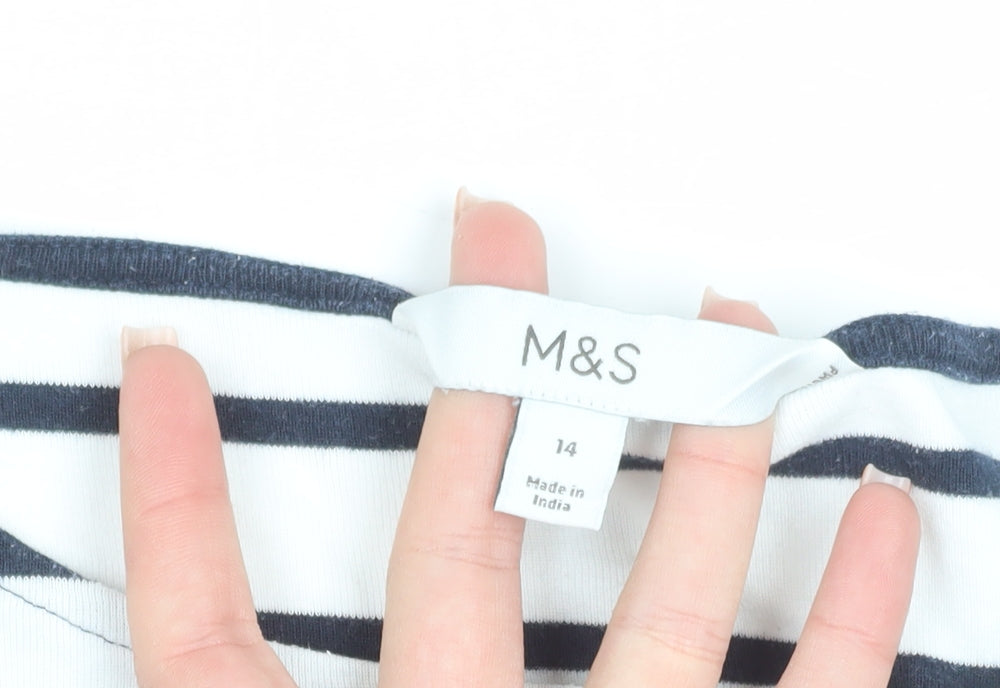 Marks and Spencer Women’s White Striped 3/4 Sleeve Cotton T-Shirt Size 14