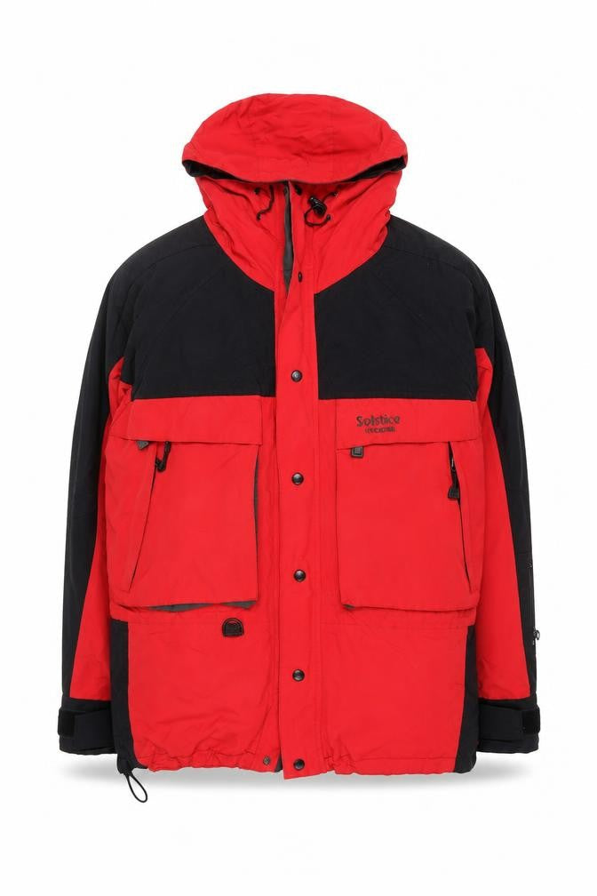Solstice Men's Red Black Winter Parka Jacket L Hooded Nylon