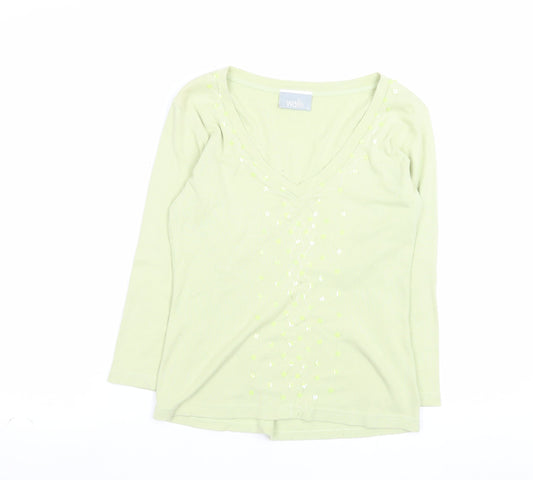 Wallis Womens Green Cotton V-Neck Beaded Jumper Size 12