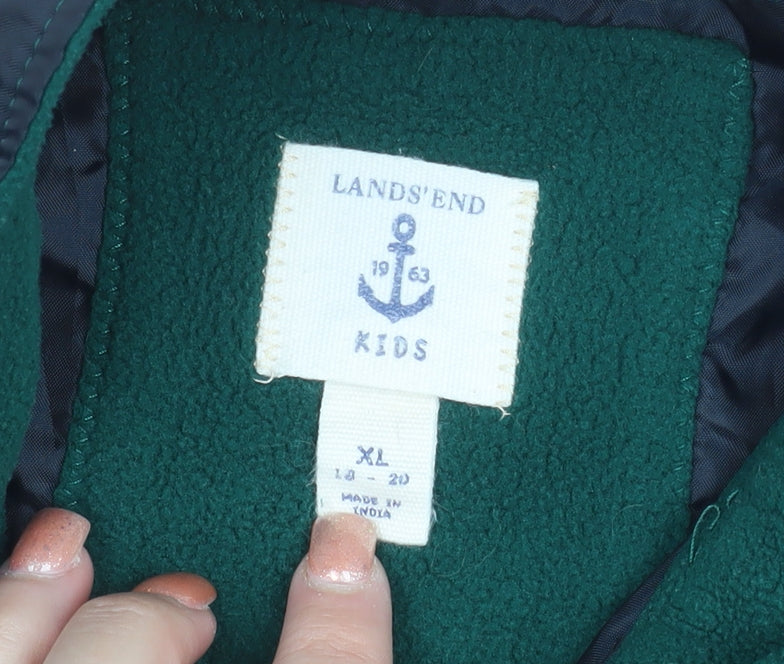 Lands' End Teens Green Fleece Lined Mid-Length Casual Jacket Size S