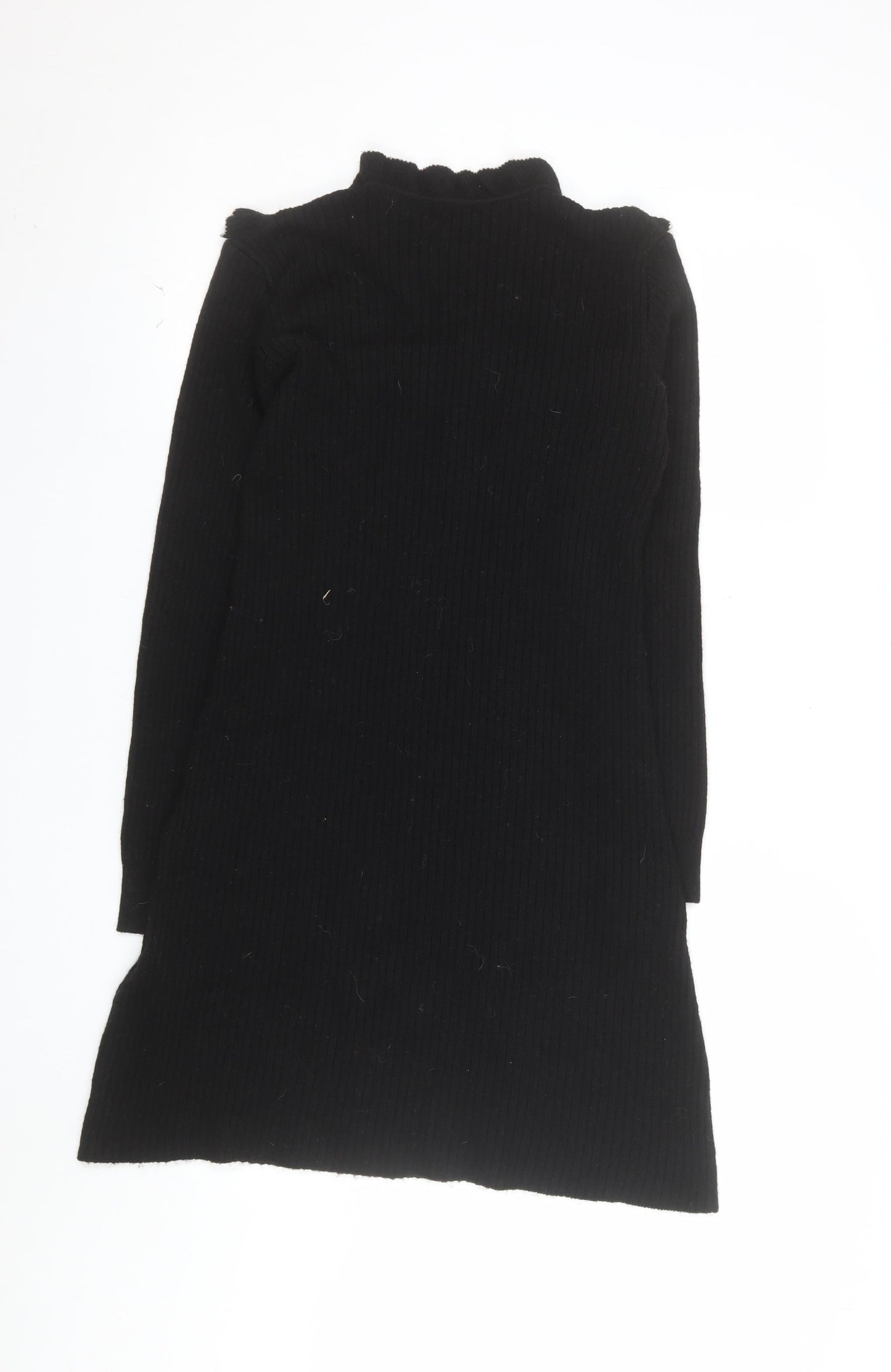 Zara Women’s Black Knit Jumper Dress Small Ruffle High Neck