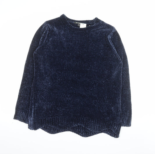 Bonmarché Women Blue Velvet Long Sleeve Pullover Jumper Size 12