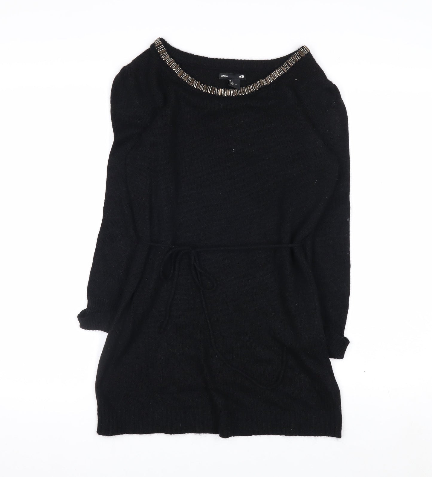 H&M MAMA Black Beaded Boat Neck Knit Tunic Jumper Women's S