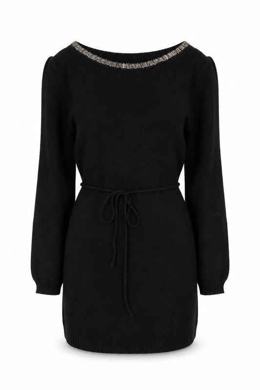 H&M MAMA Black Beaded Boat Neck Knit Tunic Jumper Women's S