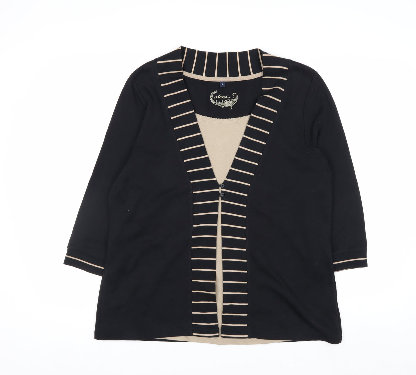 Dash Women’s Black Striped V-Neck Tunic Top Size 16 Cotton Blend
