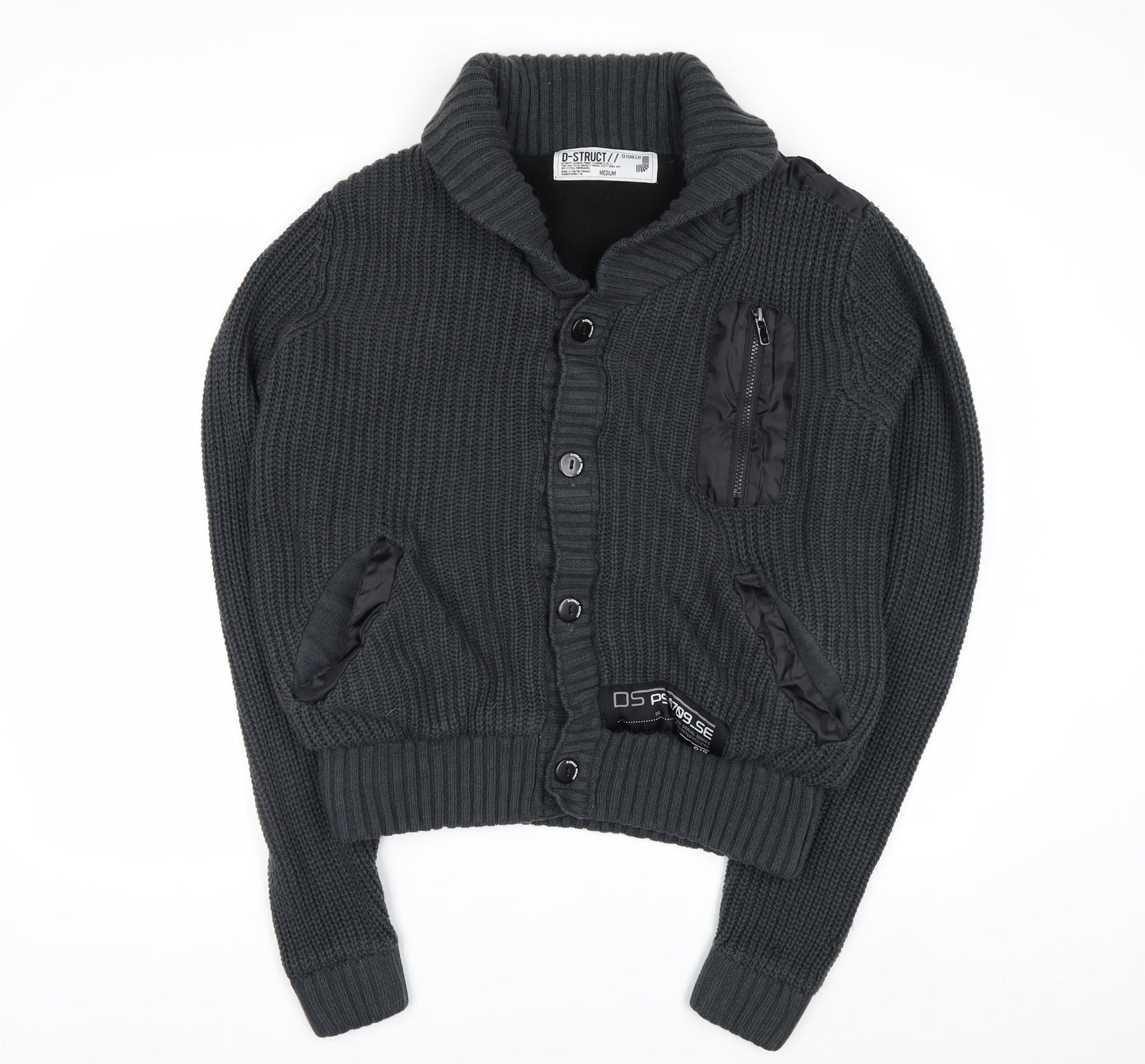 D-Struct Mens Grey Chunky Knit Cardigan Medium Casual Winter