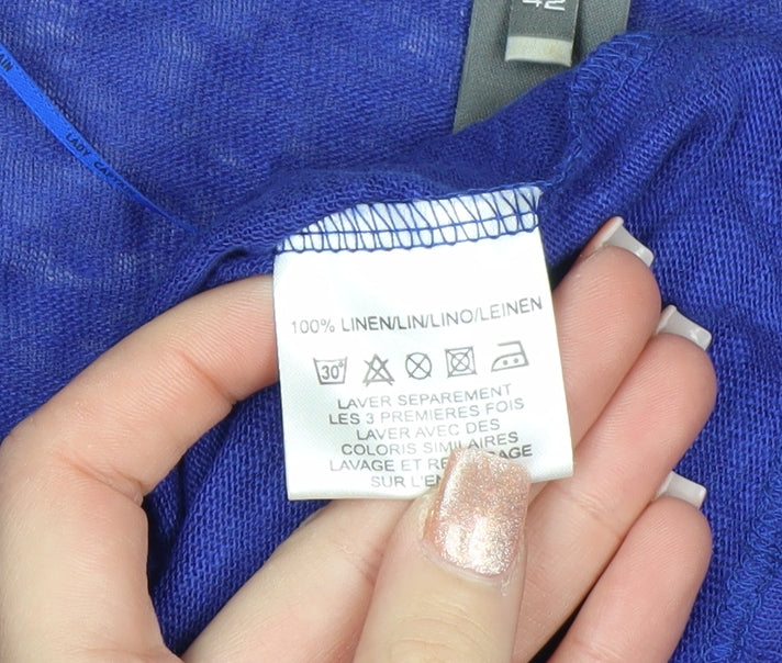 Lady Captain Women's Blue Linen 3/4 Sleeve Pullover Jumper Size 14