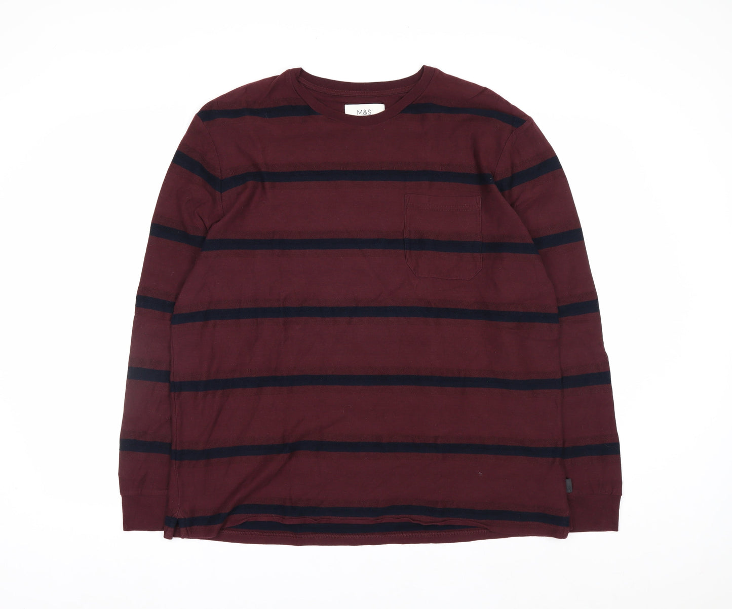 Marks and Spencer Men's Red Striped Pullover Sweatshirt XL