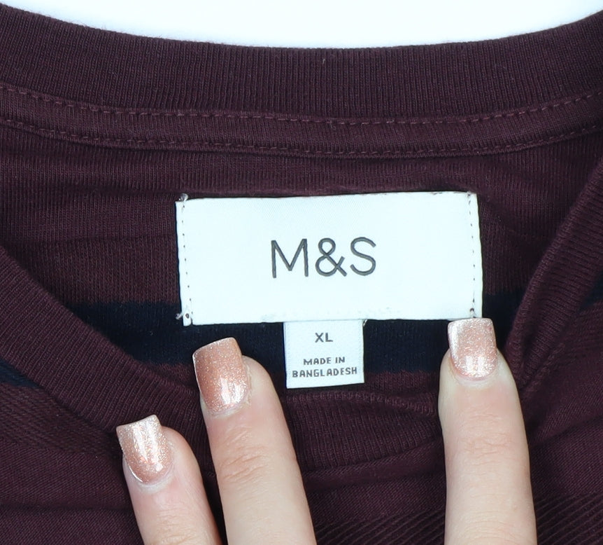 Marks and Spencer Men's Red Striped Pullover Sweatshirt XL