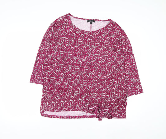 Ellie B Womens Pink Floral Tunic Blouse Size L 3/4 Sleeve Scoop Neck