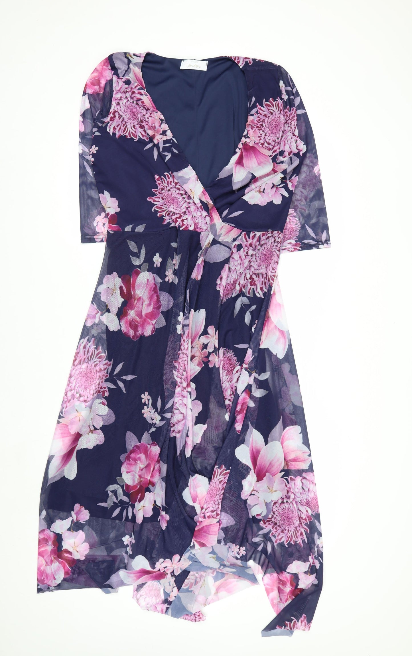 Yours London Womens Blue Floral Wrap Dress Size 20 Midi 3/4 Sleeve