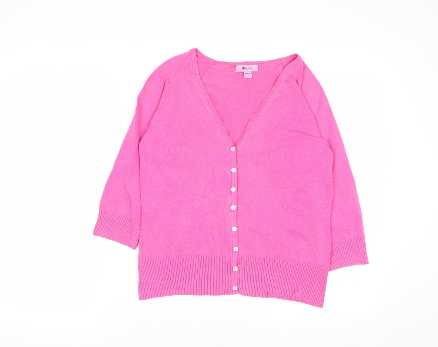 Monsoon Women’s Pink Cotton Blend V-Neck Button Cardigan Size 12