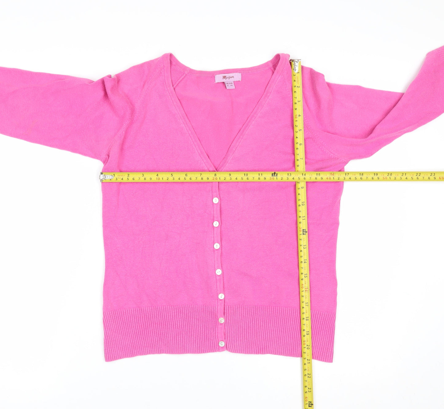 Monsoon Women’s Pink Cotton Blend V-Neck Button Cardigan Size 12