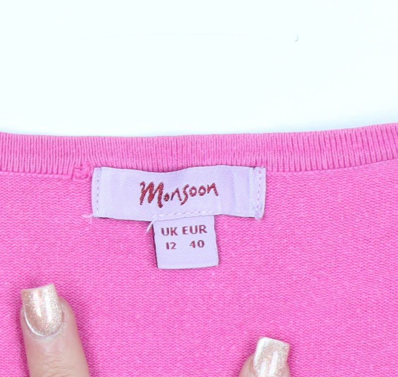 Monsoon Women’s Pink Cotton Blend V-Neck Button Cardigan Size 12