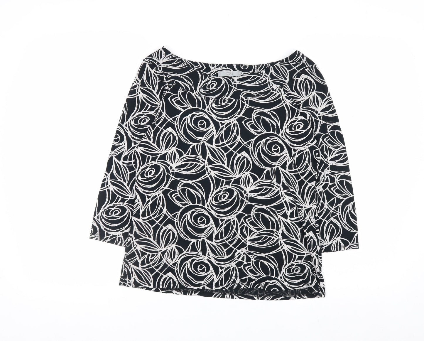 Marks and Spencer Women’s Black Floral Jersey Blouse UK 14 3/4 Sleeve
