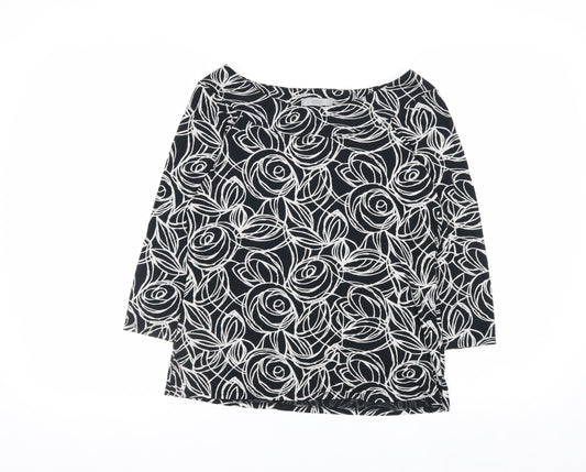 Marks and Spencer Women’s Black Floral Jersey Blouse UK 14 3/4 Sleeve