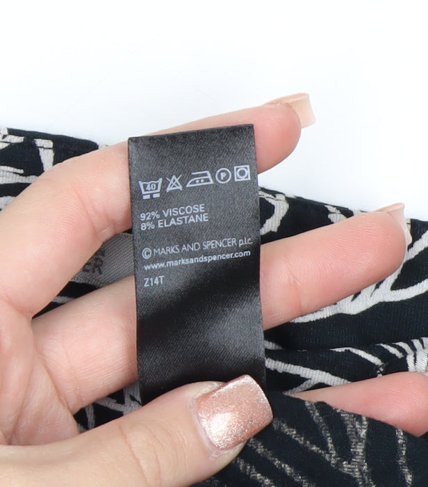 Marks and Spencer Women’s Black Floral Jersey Blouse UK 14 3/4 Sleeve