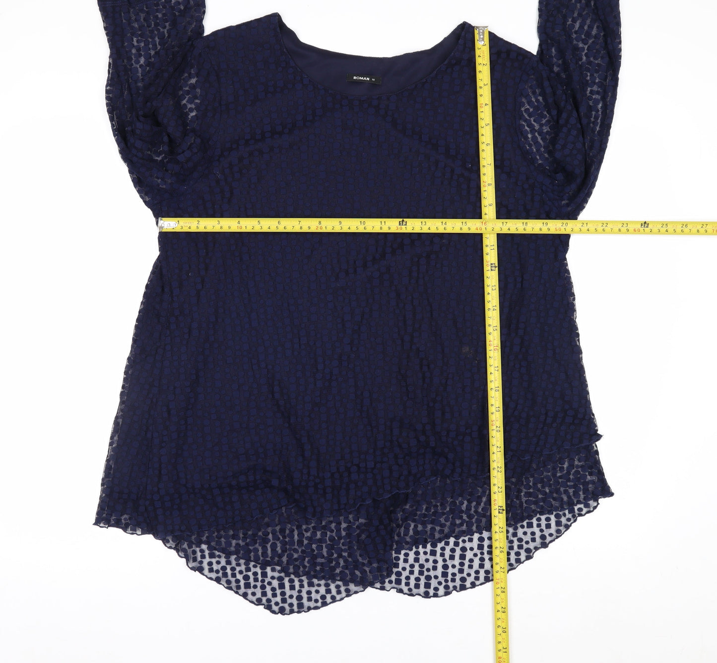 Roman Women’s Blue Mesh 3/4 Sleeve Tunic Blouse Size 18