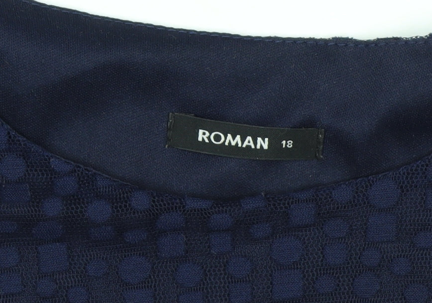 Roman Women’s Blue Mesh 3/4 Sleeve Tunic Blouse Size 18