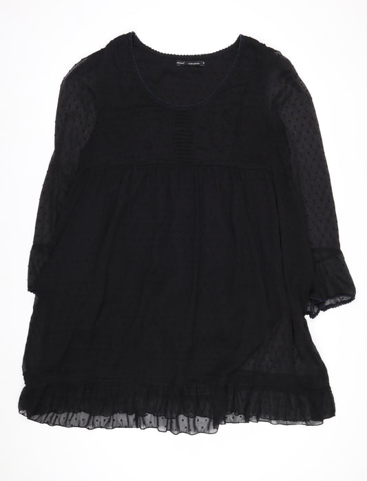 Next Women Black Knee Length Shift Dress Size 18 Tall Chiffon Long Sleeve