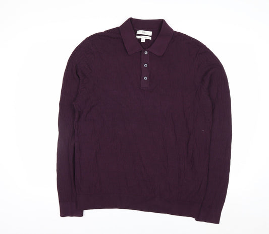 Marks and Spencer Men's Purple Collared Henley Cotton Jumper L