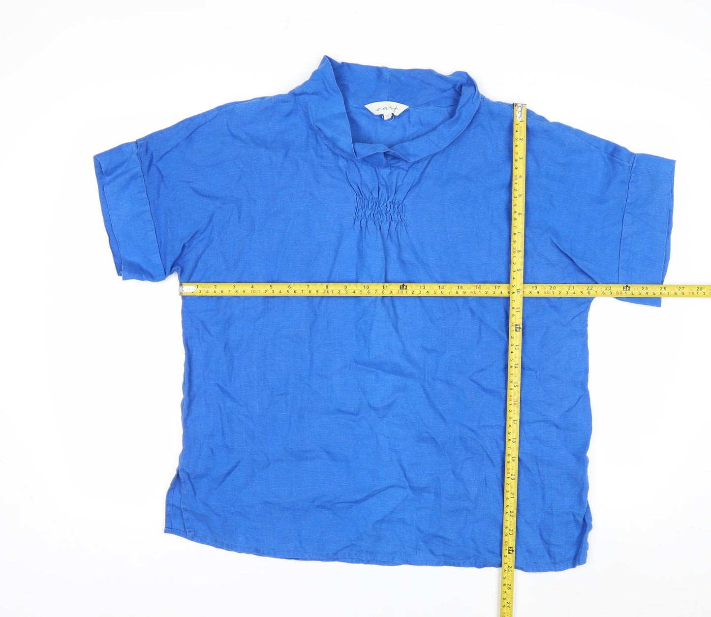 East Women’s Blue Linen Short Sleeve Tunic Blouse - M