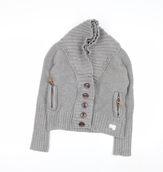 Superdry Womens Grey Shawl Collar Button Cardigan Medium Knitwear