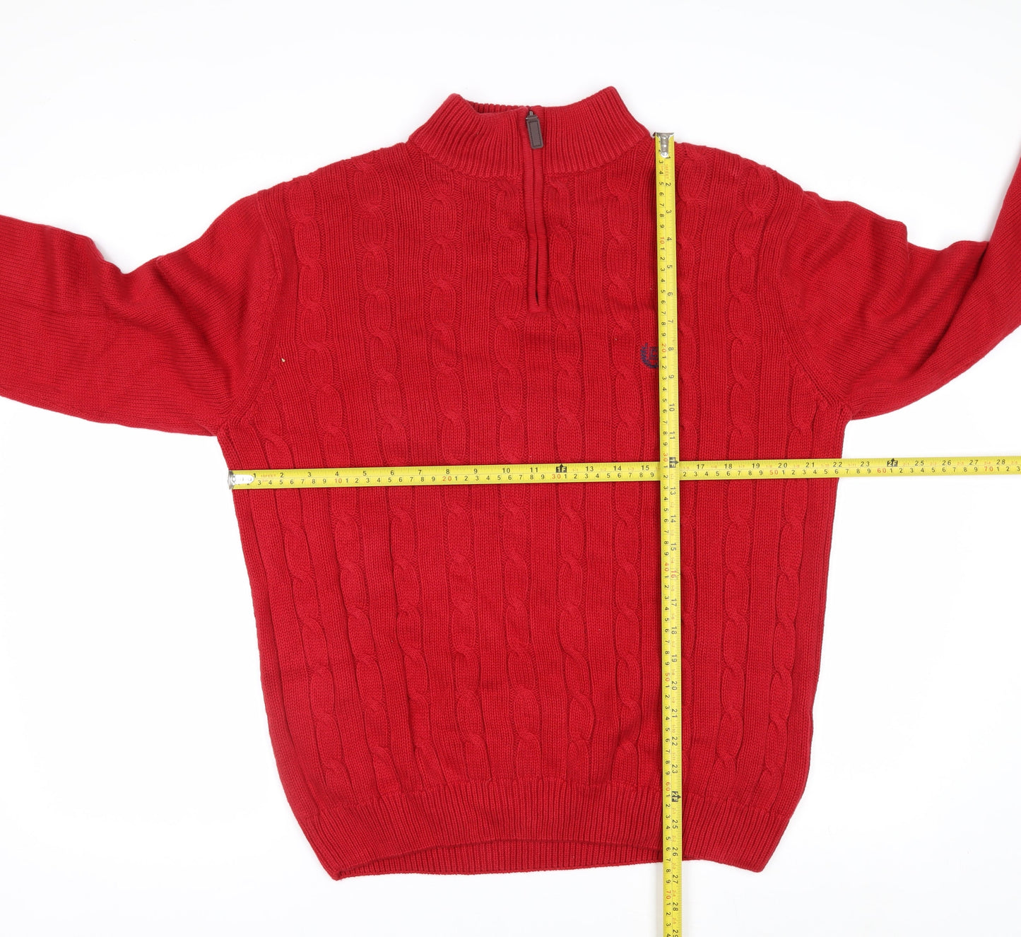 Chaps Men’s Red Cotton Cable-Knit Half Zip Jumper M