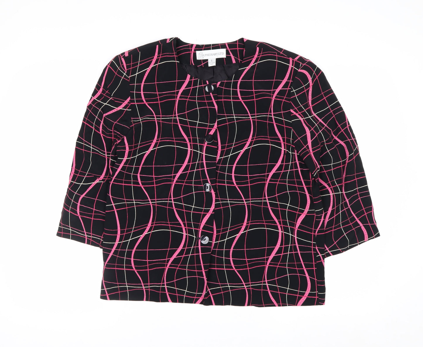 Lyse Hart Ltd Women Black Pink Geometric Pattern Suit Jacket Size 6
