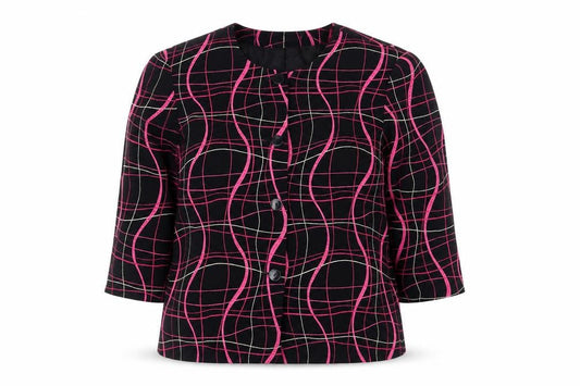 Lyse Hart Ltd Women Black Pink Geometric Pattern Suit Jacket Size 6