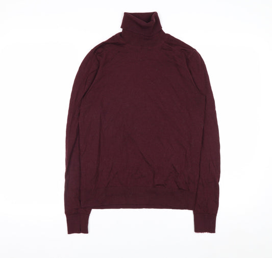 Marks and Spencer Womens Brown Merino Wool Roll Neck Jumper Size 10
