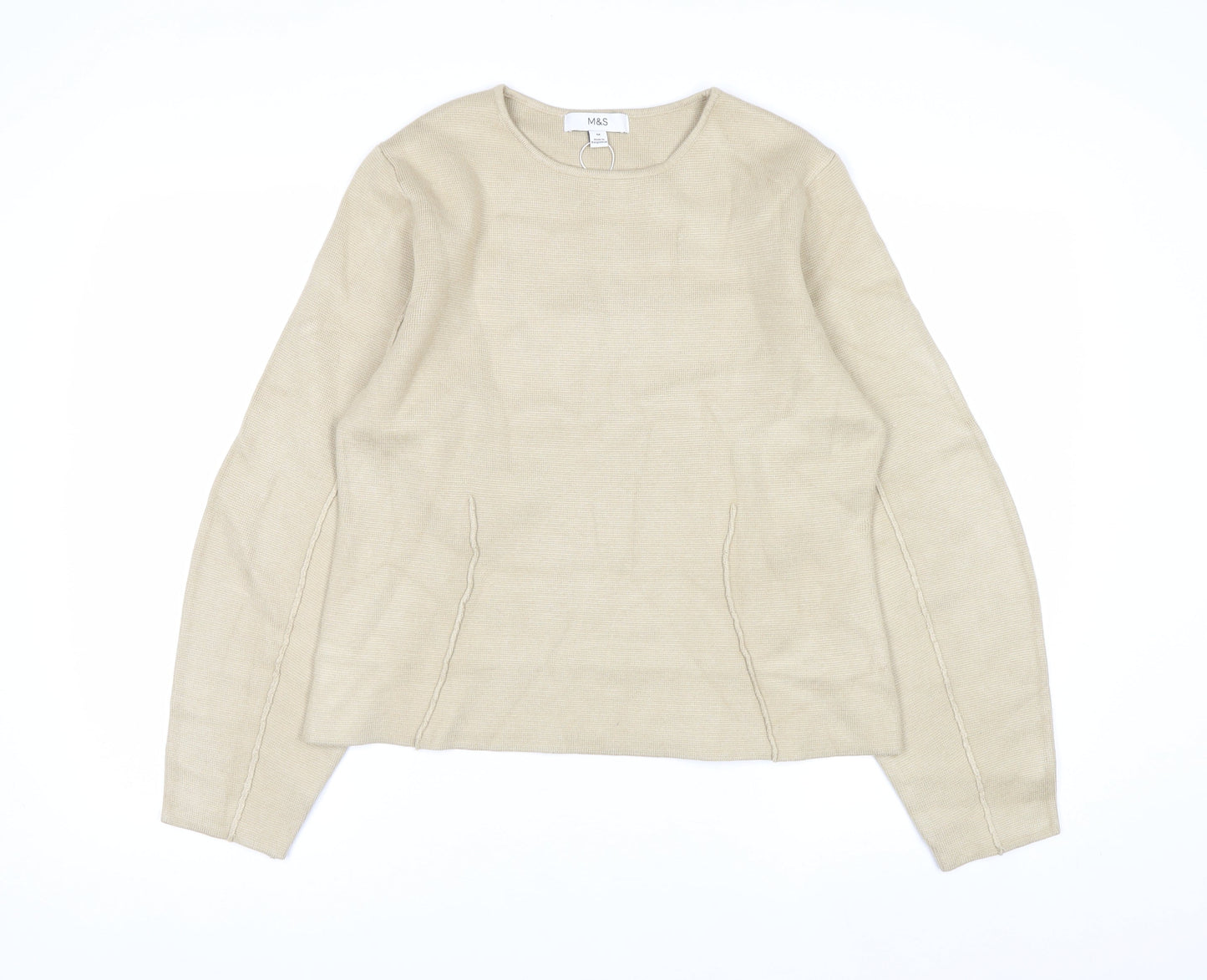 Marks and Spencer Women Beige M Knit Crew Neck Pullover Jumper
