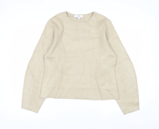 Marks and Spencer Women Beige M Knit Crew Neck Pullover Jumper