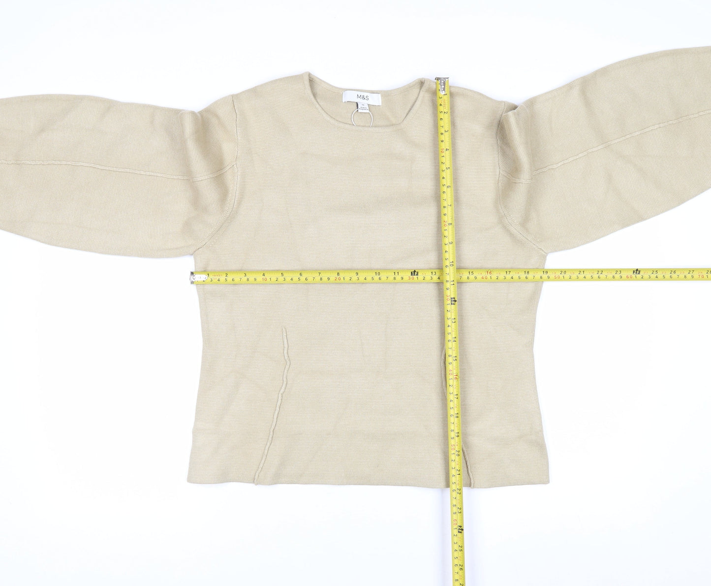 Marks and Spencer Women Beige M Knit Crew Neck Pullover Jumper