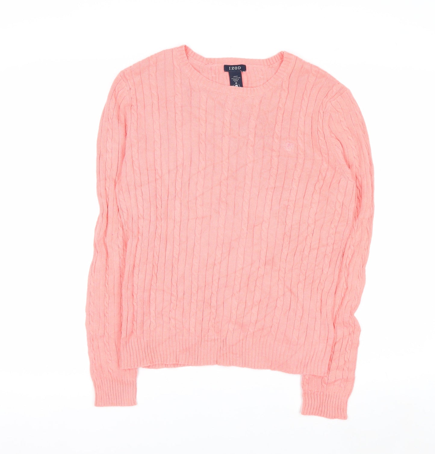 IZOD Women Pink Cable-Knit Cotton Jumper Medium UK 12