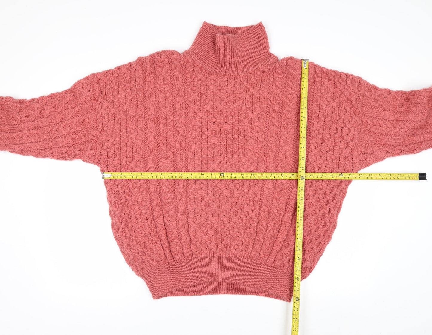 Country Knitwear Womens Pink Wool Roll Neck Cable Jumper XL