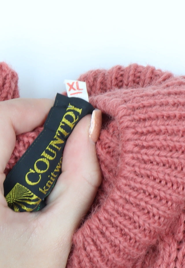 Country Knitwear Womens Pink Wool Roll Neck Cable Jumper XL