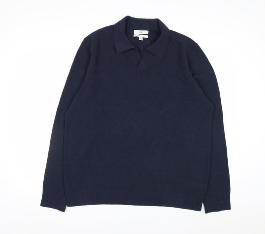 Marks and Spencer Men's Navy Blue Collared Cotton Jumper XL