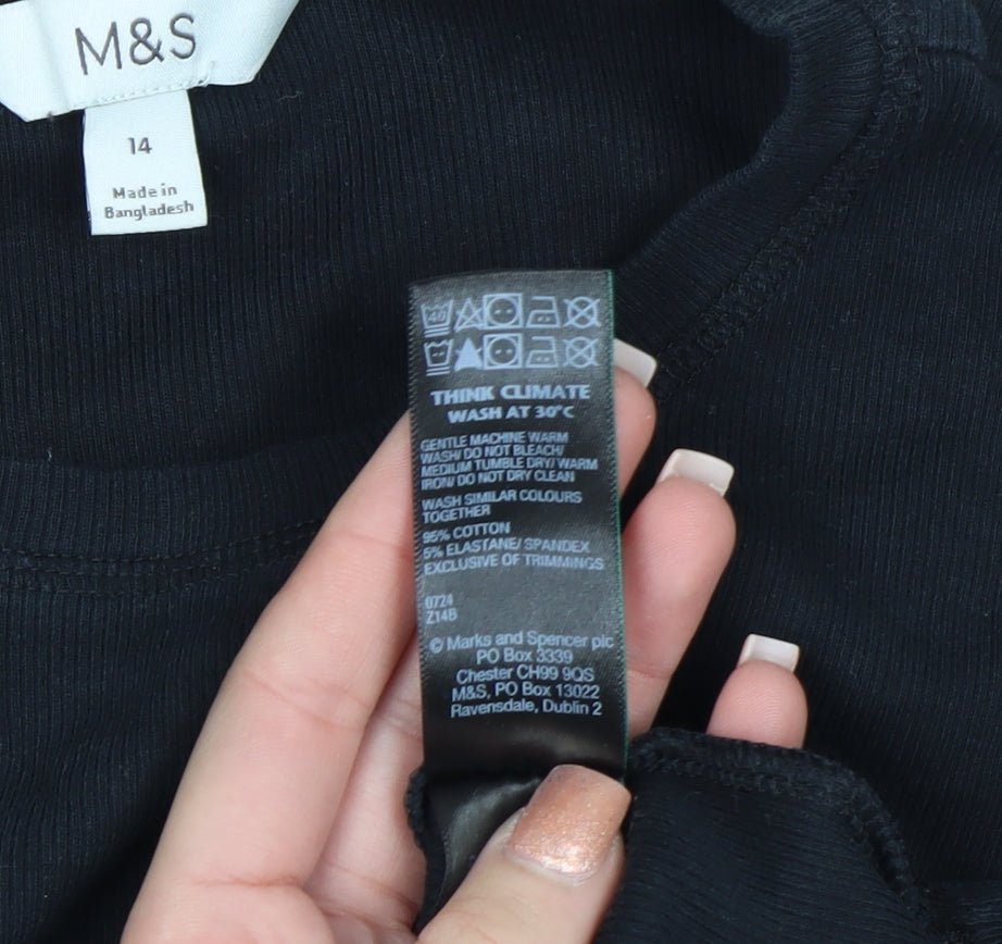 Marks and Spencer Women's Black Long Sleeve Basic Jersey T-Shirt Size 14