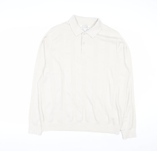 Marks and Spencer Men’s Ivory Merino Wool Blend Collared Henley Jumper XL