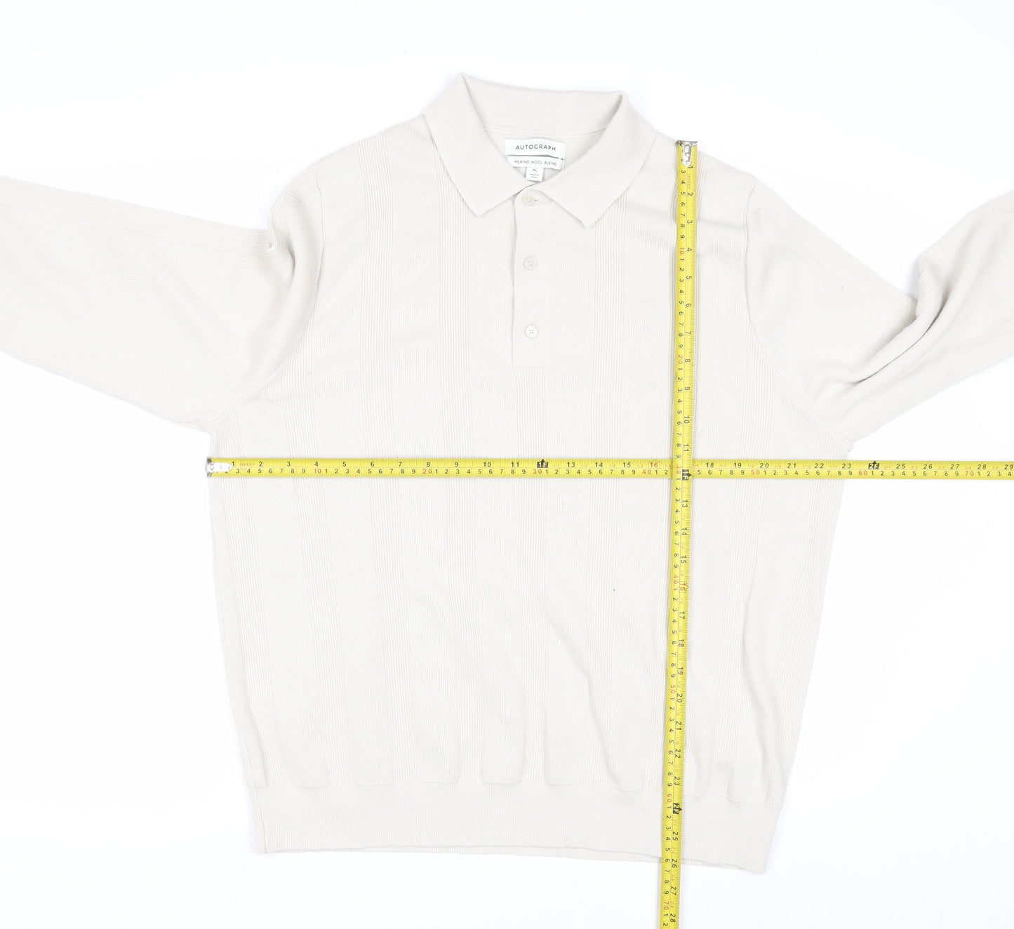 Marks and Spencer Men’s Ivory Merino Wool Blend Collared Henley Jumper XL