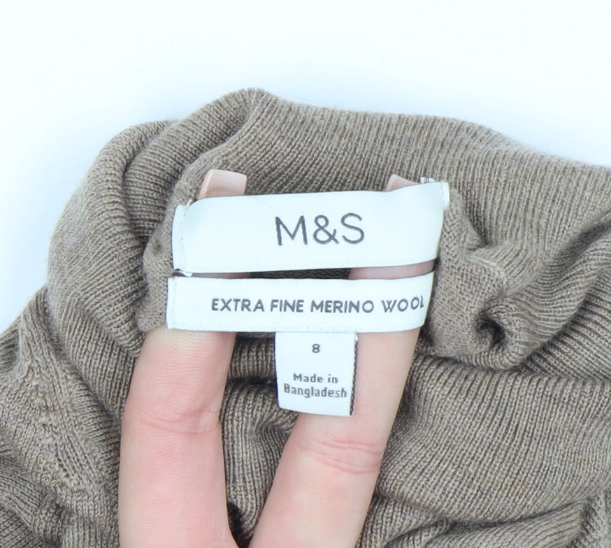 Marks and Spencer Women’s Beige Merino Wool Roll Neck Jumper Size 8