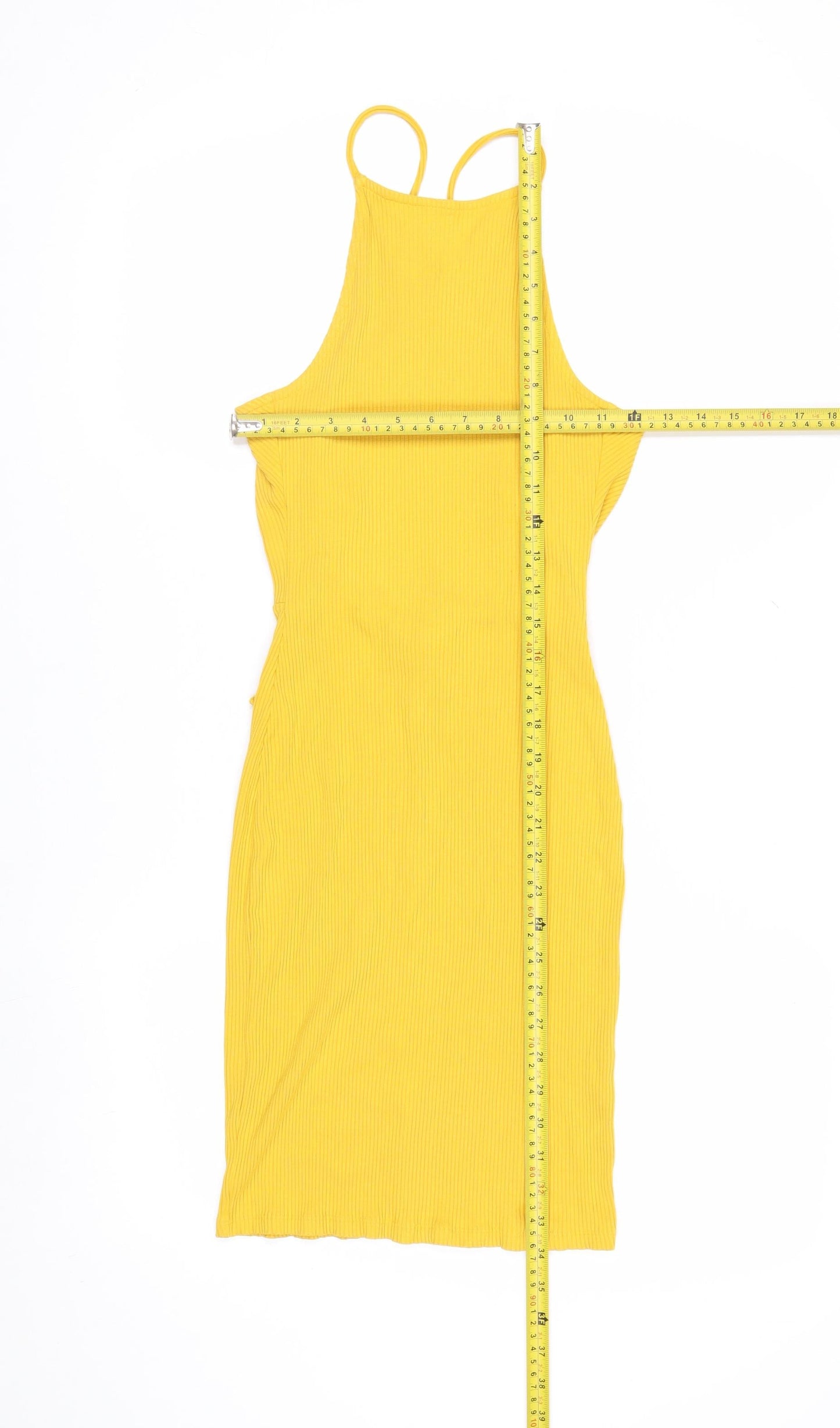 H&M Women’s Yellow Bodycon Halter Cut Out Summer Dress XS