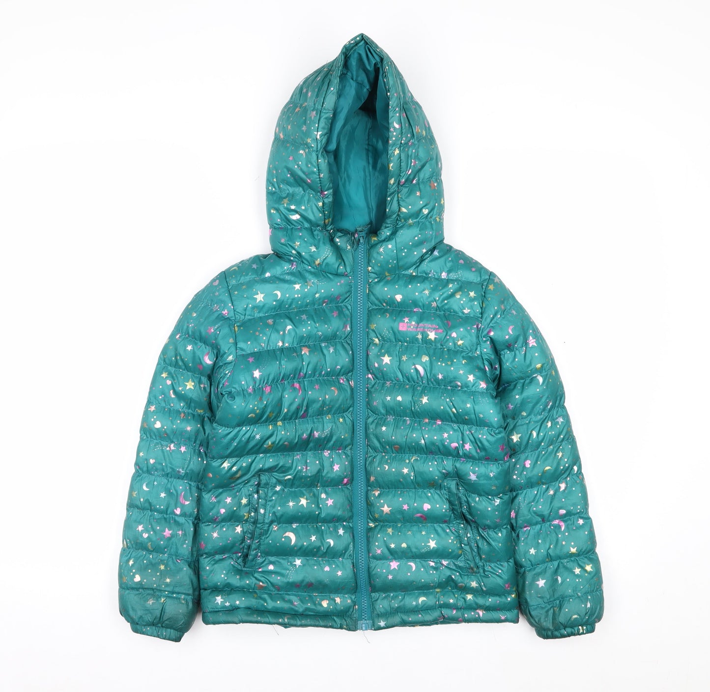 Mountain Warehouse Girls Green Star Print Hooded Puffer Jacket 7-8 Years