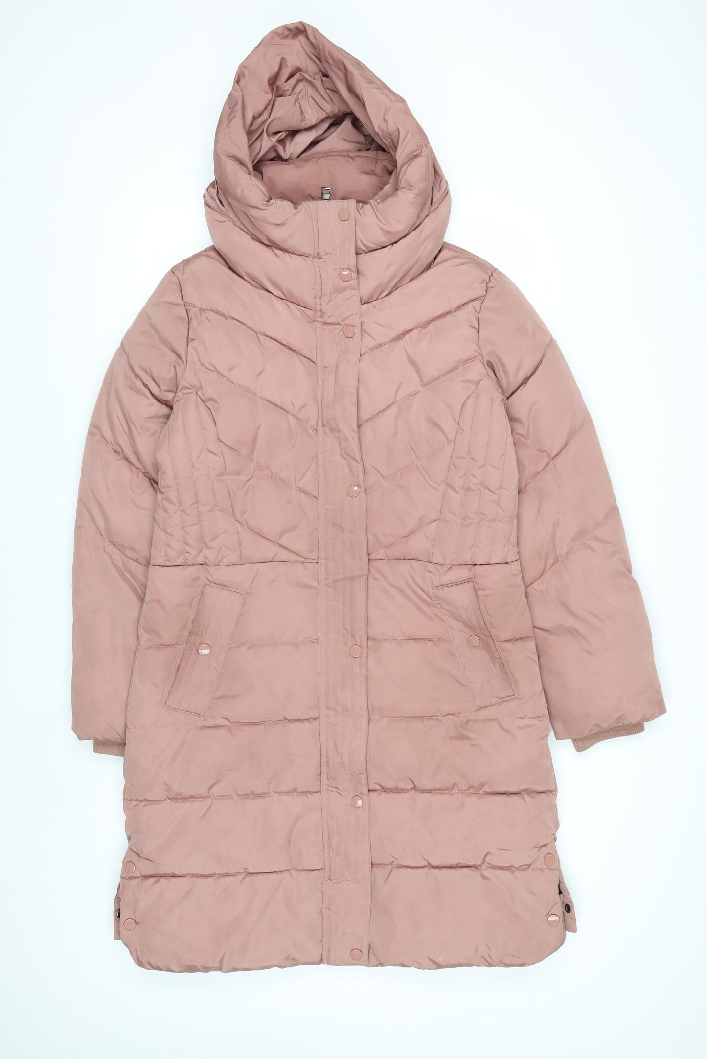 Next Women Pink Long Puffer Coat Size 10 Hooded Shower Resistant