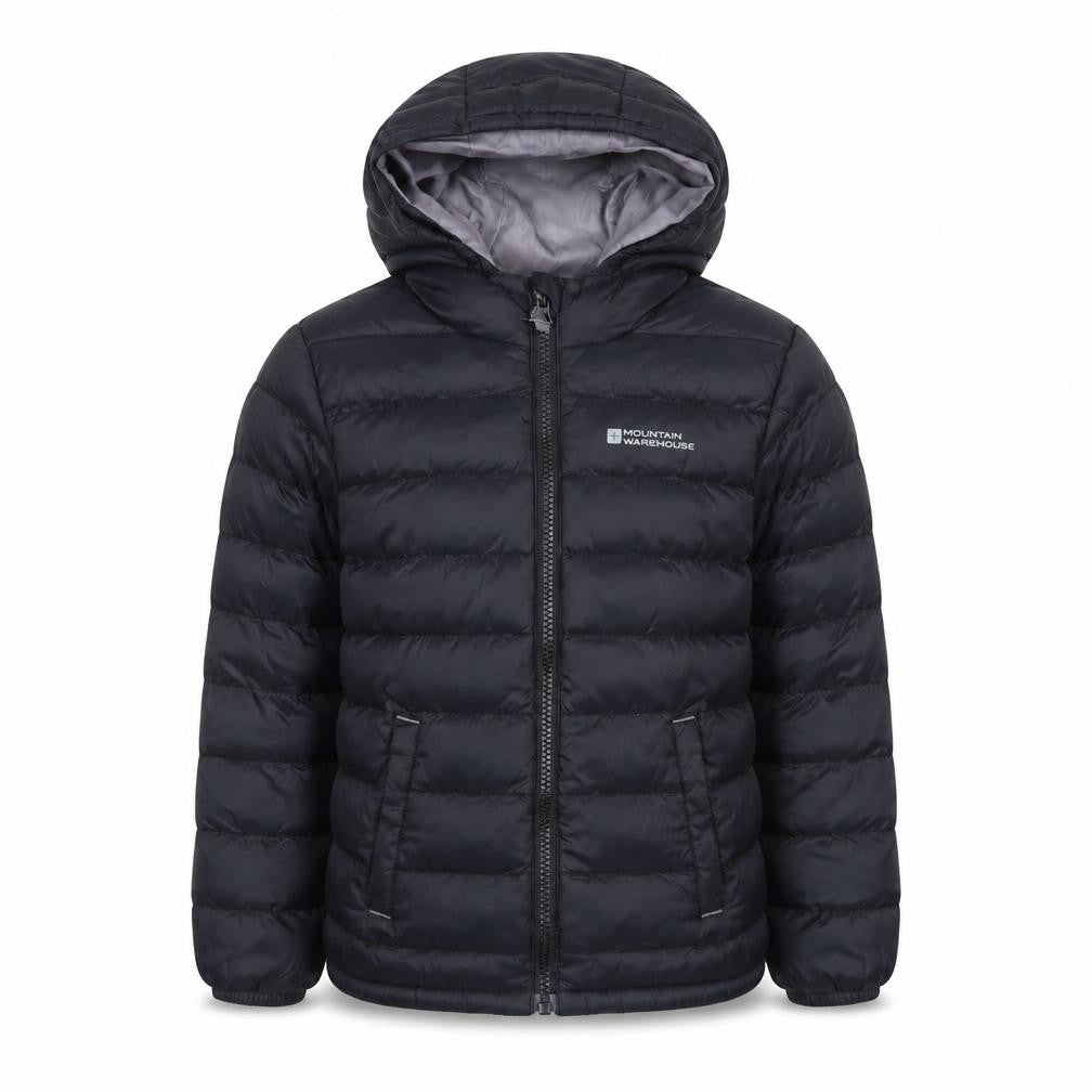 Mountain Warehouse Boys Black 5-6 Years Hooded Puffer Jacket Water Resistant