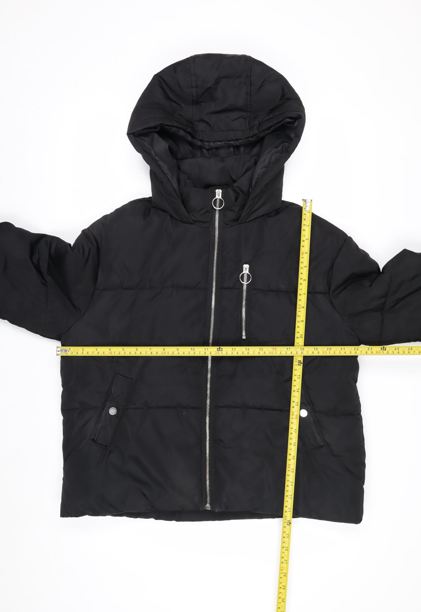 Next Women Black Puffer Jacket S Hooded Short Polyester Winter Coat