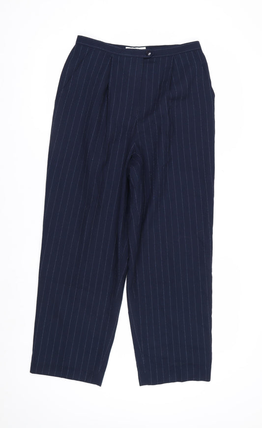 Dressbarn Women’s Blue Pinstripe Pleated Straight Trousers Size 8